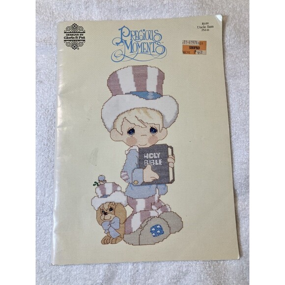 Precious Moments Pm 15 Patriotic UNCLE SAM Bible 1987 Cross Stitch Patterns 80s - Picture 1 of 4
